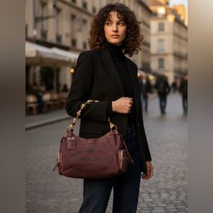 PRADA Brown Hobo Bag with Woven Handle